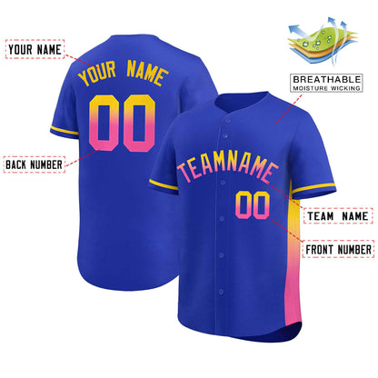 Custom Royal Gold-Pink Personalized Gradient Font And Side Design Authentic Baseball Jersey