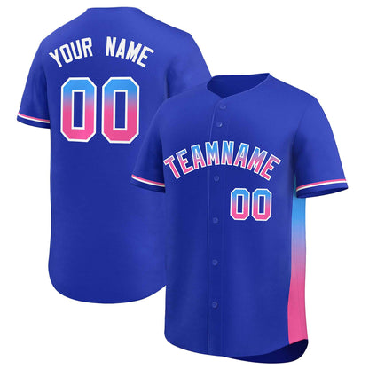 Custom Royal Powder Blue-Pink Personalized Gradient Font And Side Design Authentic Baseball Jersey