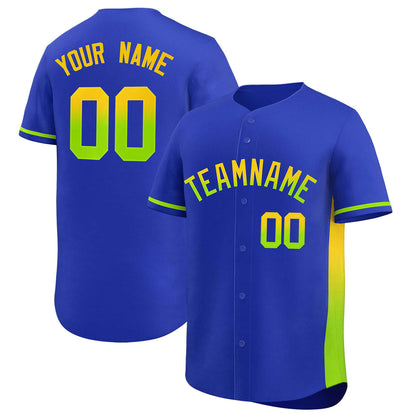 Custom Royal Gold-Neon Green Personalized Gradient Font And Side Design Authentic Baseball Jersey