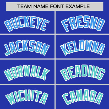 Custom Royal Powder Blue-Light Green Personalized Gradient Font And Side Design Authentic Baseball Jersey