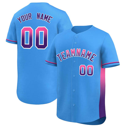 Custom Powder Blue Pink-Purple Personalized Gradient Font And Side Design Authentic Baseball Jersey