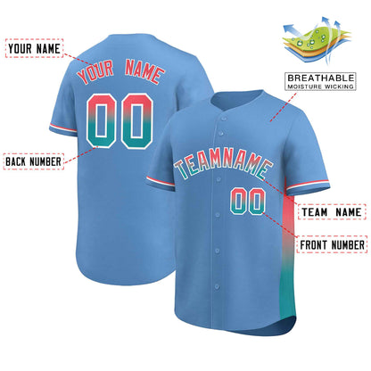 Custom Light Blue Light Red-Aqua Personalized Gradient Font And Side Design Authentic Baseball Jersey