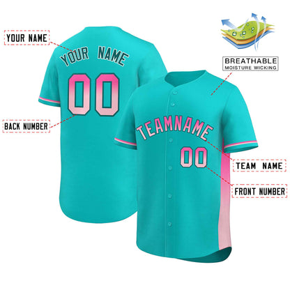 Custom Aqua Pink-Lt Pink Personalized Gradient Font And Side Design Authentic Baseball Jersey