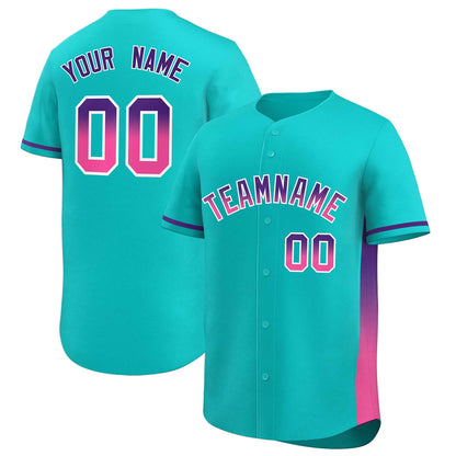 Custom Aqua Purple-Pink Personalized Gradient Font And Side Design Authentic Baseball Jersey