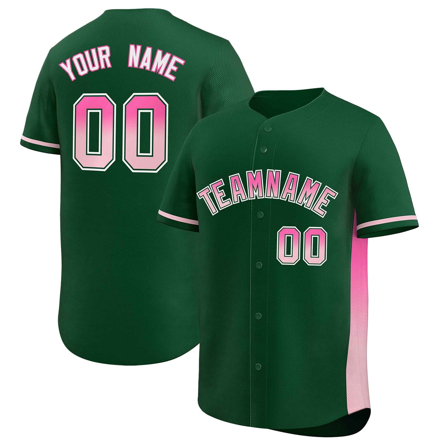 Custom Green Pink-Lt Pink Personalized Gradient Font And Side Design Authentic Baseball Jersey