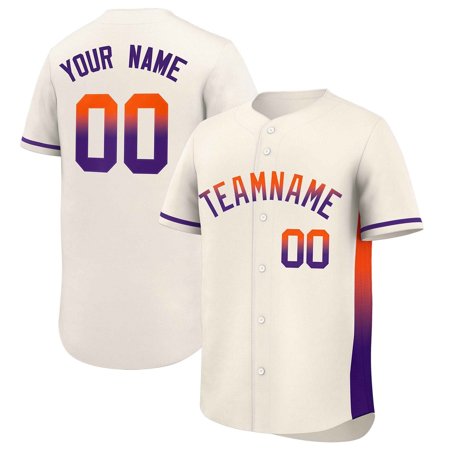 Custom Cream Orange-Purple Personalized Gradient Font And Side Design Authentic Baseball Jersey