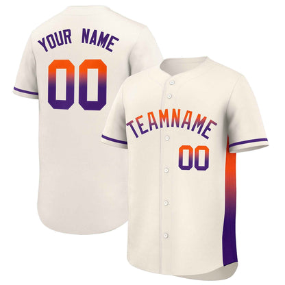 Custom Cream Orange-Purple Personalized Gradient Font And Side Design Authentic Baseball Jersey