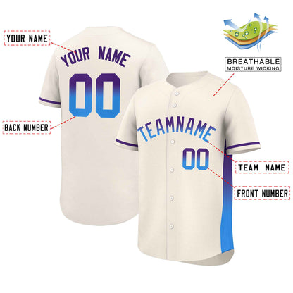 Custom Cream Purple-Powder Blue Personalized Gradient Font And Side Design Authentic Baseball Jersey