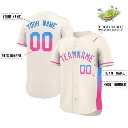 Custom Cream Powder Blue-Pink Personalized Gradient Font And Side Design Authentic Baseball Jersey