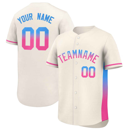 Custom Cream Powder Blue-Pink Personalized Gradient Font And Side Design Authentic Baseball Jersey