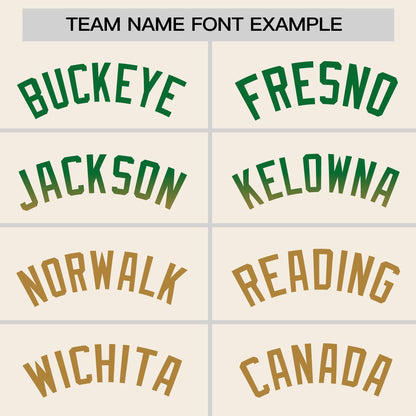 Custom Cream Kelly Green-Old Gold Personalized Gradient Font And Side Design Authentic Baseball Jersey