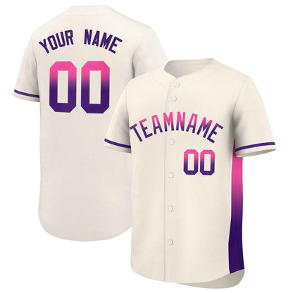 Custom Cream Pink-Purple Personalized Gradient Font And Side Design Authentic Baseball Jersey