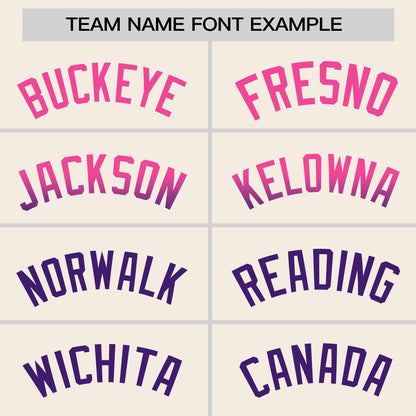 Custom Cream Pink-Purple Personalized Gradient Font And Side Design Authentic Baseball Jersey