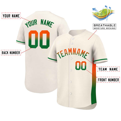 Custom Cream Orange-Kelly Green Personalized Gradient Font And Side Design Authentic Baseball Jersey