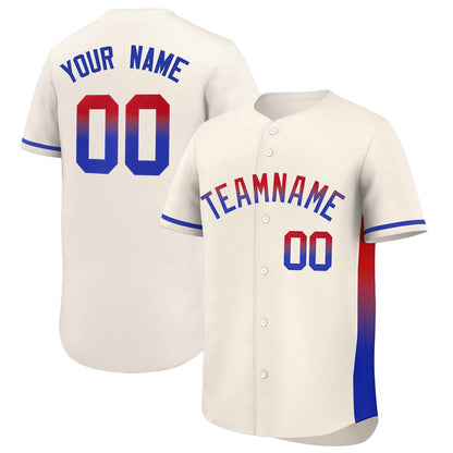 Custom Cream Red-Royal Personalized Gradient Font And Side Design Authentic Baseball Jersey