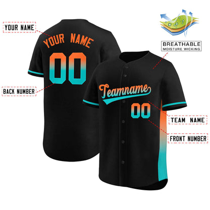 Custom Black Orange-Aqua Personalized Gradient Font And Side Design Authentic Baseball Jersey