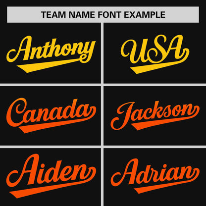 Custom Black Gold-Orange Personalized Gradient Font And Side Design Authentic Baseball Jersey