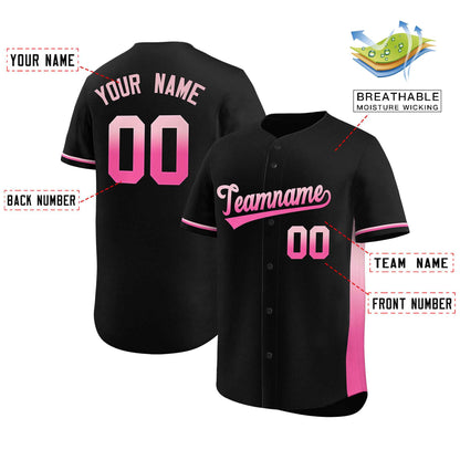 Custom Black Light Pink-Pink Personalized Gradient Font And Side Design Authentic Baseball Jersey