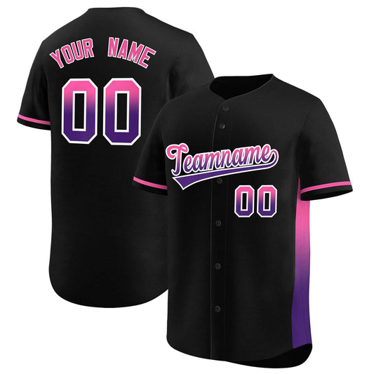 Custom Black Pink-Purple Personalized Gradient Font And Side Design Authentic Baseball Jersey