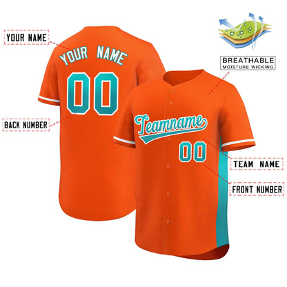 Custom Orange Aqua Personalized Gradient Font And Side Design Authentic Baseball Jersey