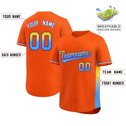 Custom Orange Gold-Powder Blue Personalized Gradient Font And Side Design Authentic Baseball Jersey