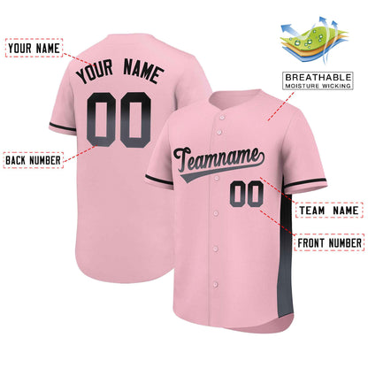 Custom Light Pink Black-Dark Gray Personalized Gradient Font And Side Design Authentic Baseball Jersey