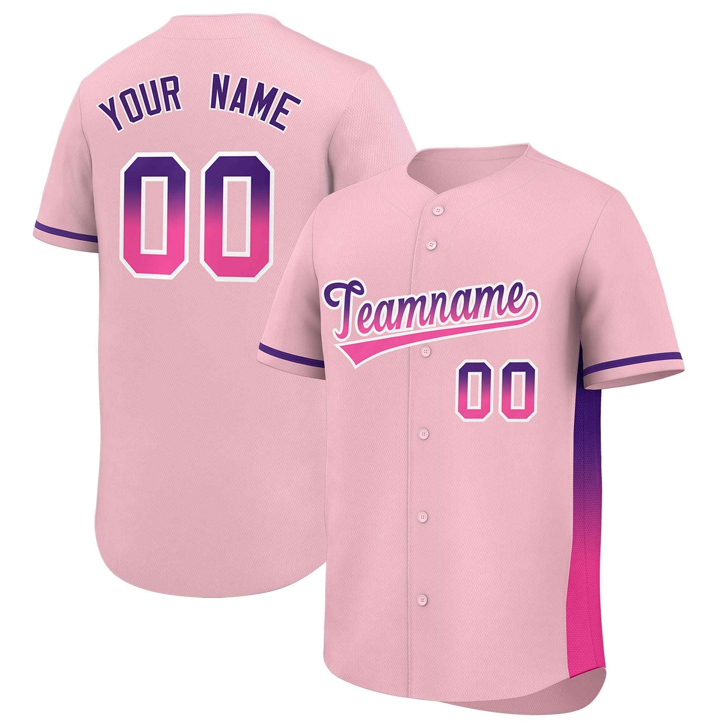 Custom Light Pink Purple-Pink Personalized Gradient Font And Side Design Authentic Baseball Jersey