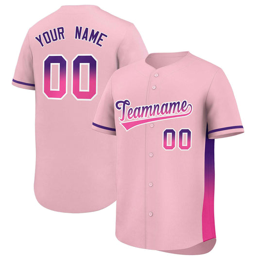 Custom Light Pink Purple-Pink Personalized Gradient Font And Side Design Authentic Baseball Jersey