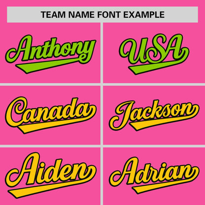 Custom Pink Neon Green-Gold Personalized Gradient Font And Side Design Authentic Baseball Jersey