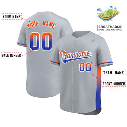 Custom Light Gray Orange-Royal Personalized Gradient Font And Side Design Authentic Baseball Jersey