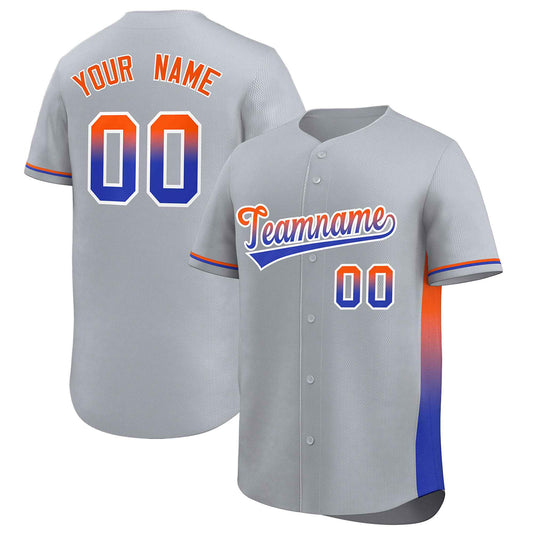 Custom Light Gray Orange-Royal Personalized Gradient Font And Side Design Authentic Baseball Jersey