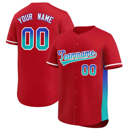 Custom Red Royal-Aqua Personalized Gradient Font And Side Design Authentic Baseball Jersey