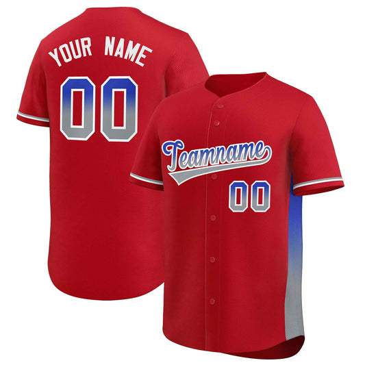 Custom Red Royal-Lt Gray Personalized Gradient Font And Side Design Authentic Baseball Jersey