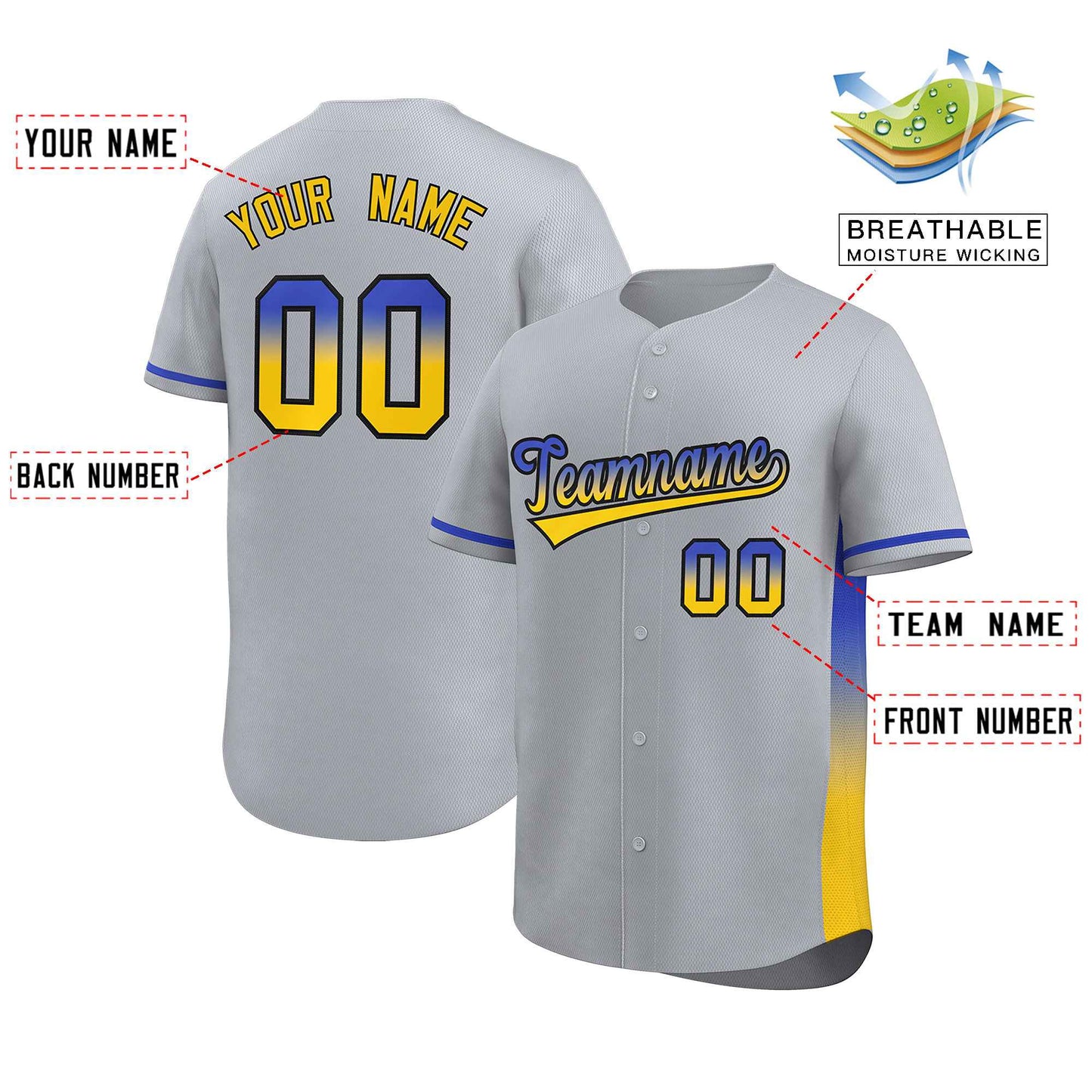 Custom Light Gray Royal-Gold Personalized Gradient Font And Side Design Authentic Baseball Jersey