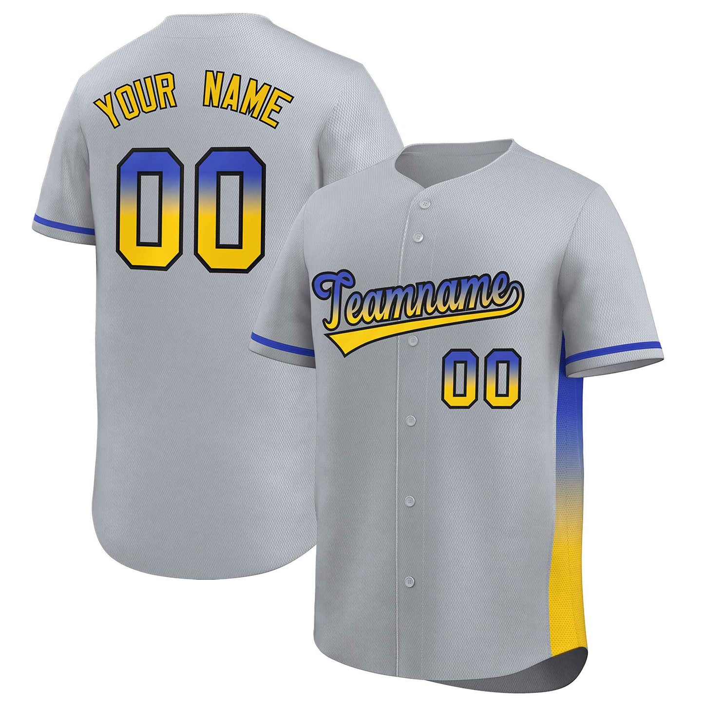 Custom Light Gray Royal-Gold Personalized Gradient Font And Side Design Authentic Baseball Jersey