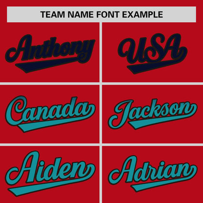 Custom Red Navy-Aqua Personalized Gradient Font And Side Design Authentic Baseball Jersey