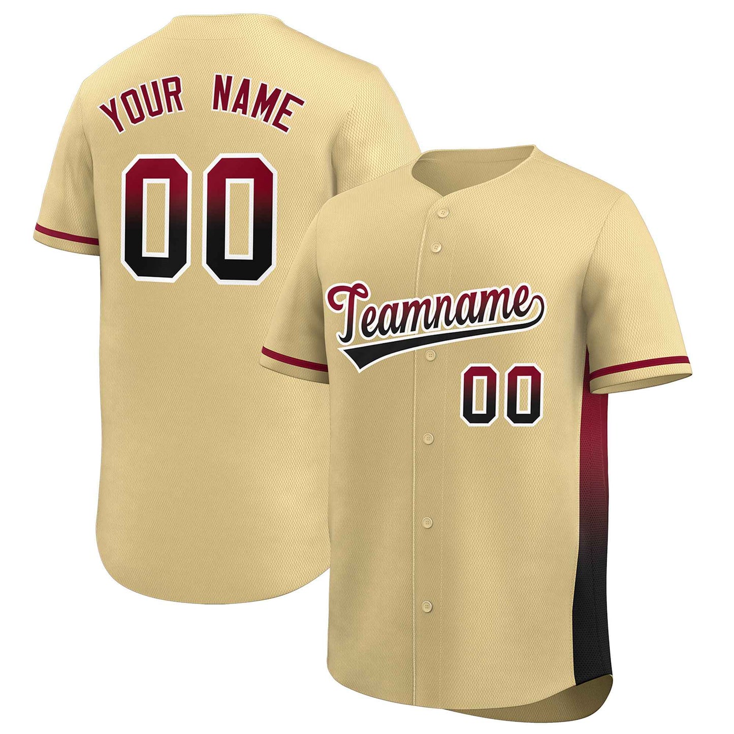 Custom Khaki Crimson-Black Personalized Gradient Font And Side Design Authentic Baseball Jersey