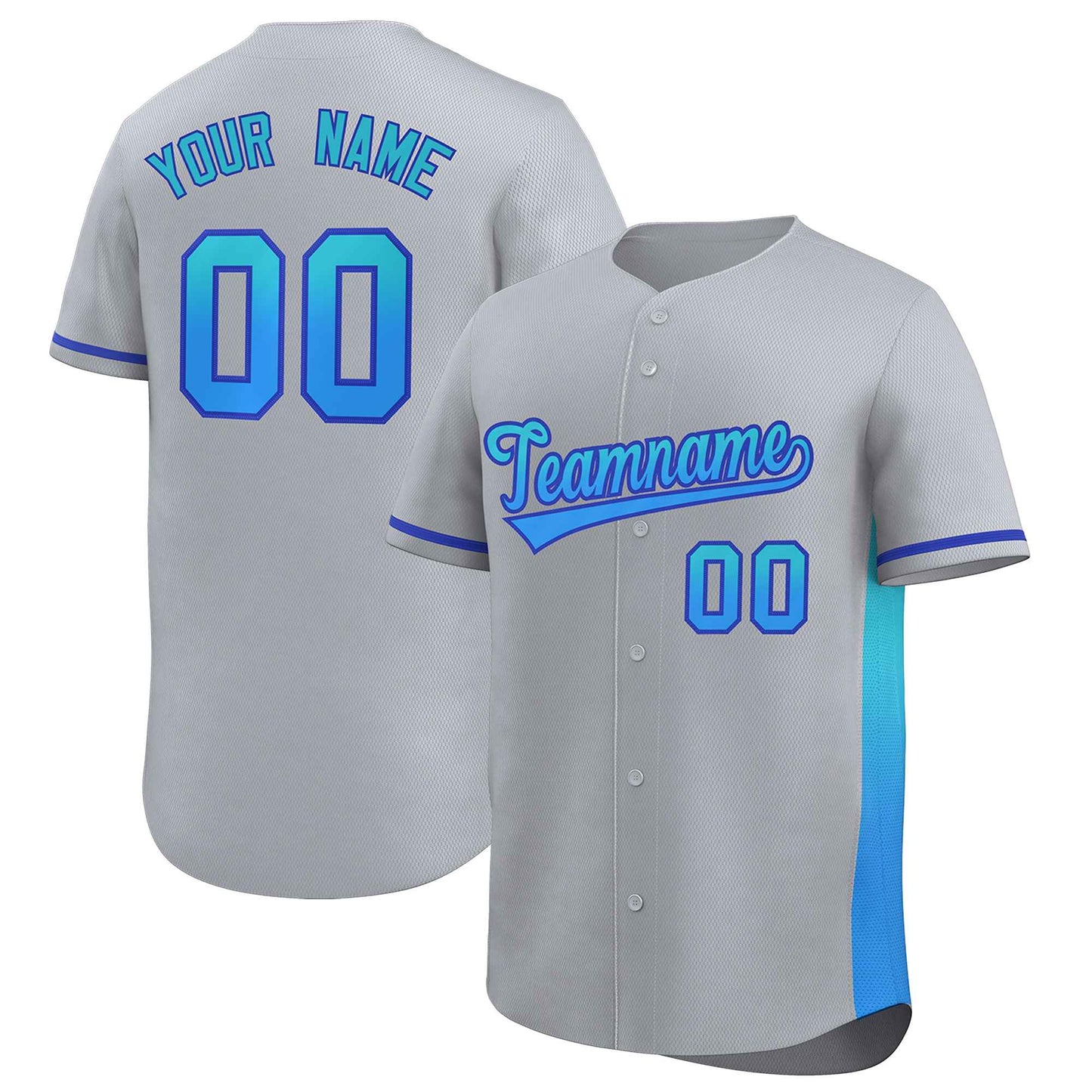 Custom Light Gray Sky Blue-Powder Blue Personalized Gradient Font And Side Design Authentic Baseball Jersey