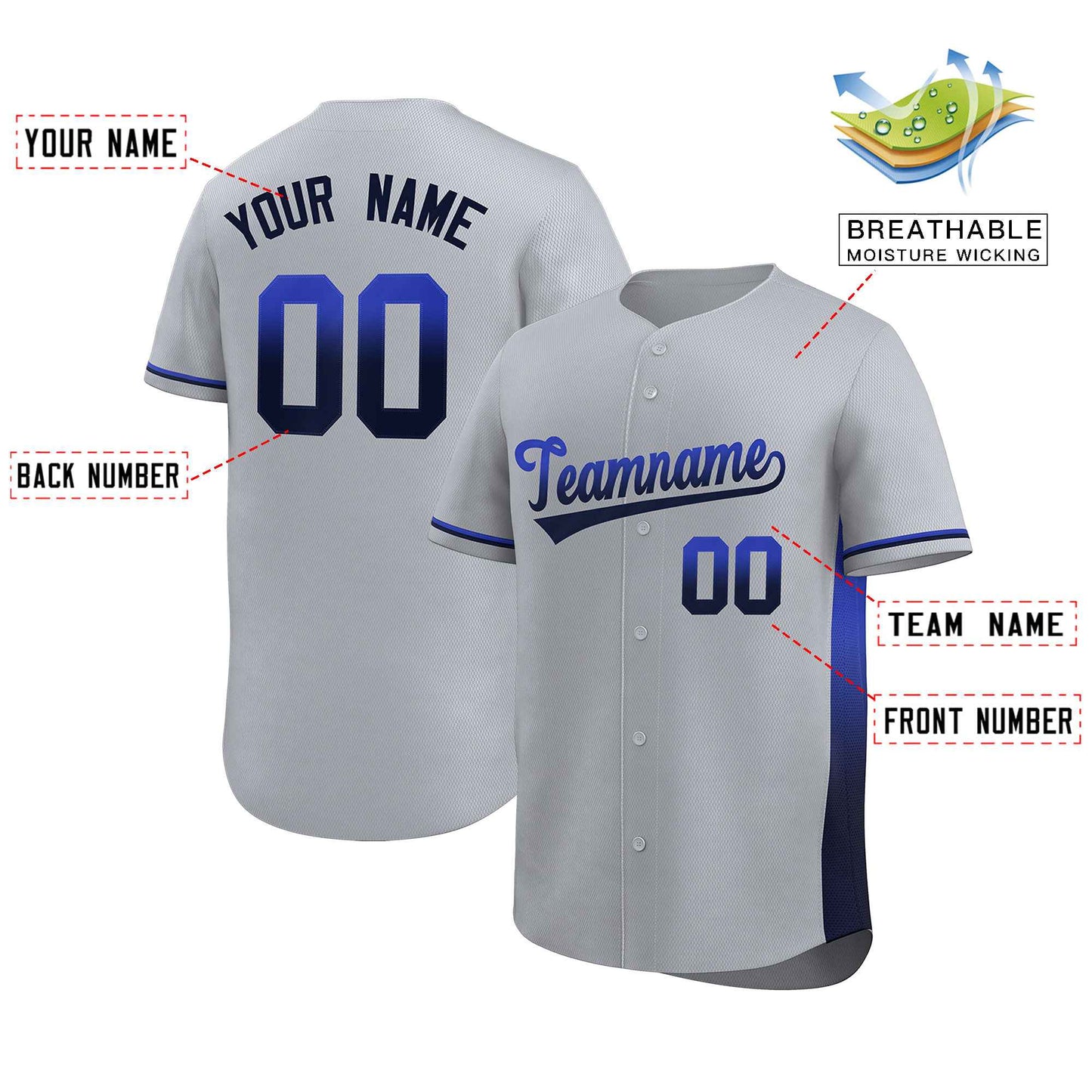 Custom Light Gray Royal-Navy Personalized Gradient Font And Side Design Authentic Baseball Jersey