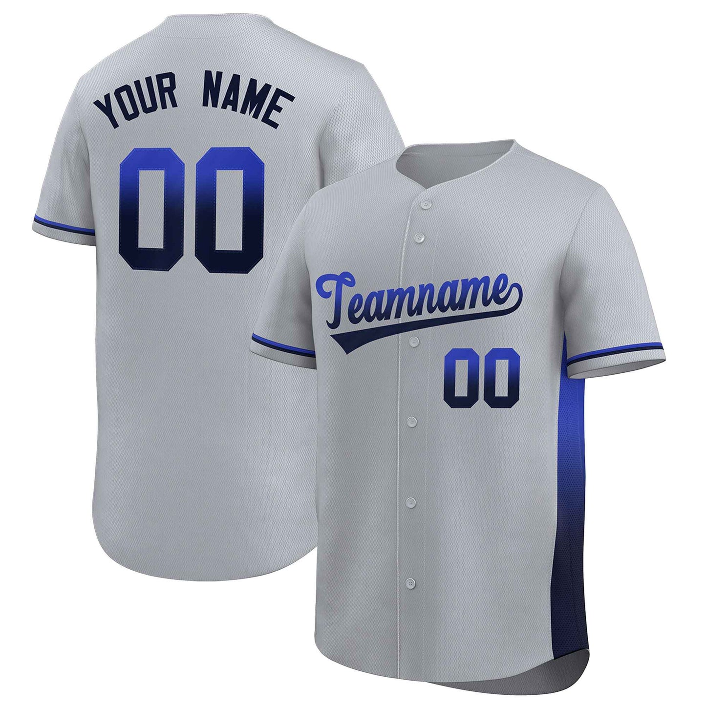 Custom Light Gray Royal-Navy Personalized Gradient Font And Side Design Authentic Baseball Jersey