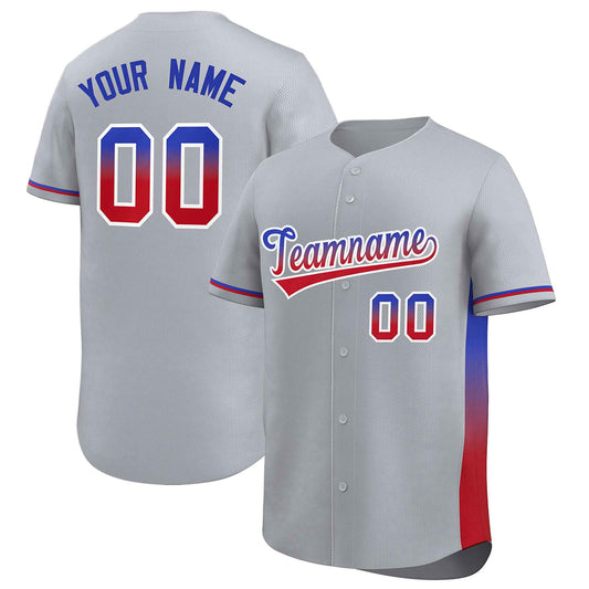 Custom Light Gray Royal-Red Personalized Gradient Font And Side Design Authentic Baseball Jersey