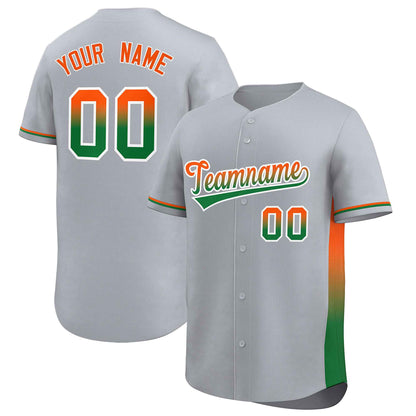 Custom Light Gray Orange-Kelly Green Personalized Gradient Font And Side Design Authentic Baseball Jersey