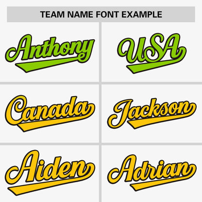 Custom White Neon Green-Gold Personalized Gradient Font And Side Design Authentic Baseball Jersey