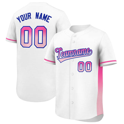 Custom White Pink-Lt Pink Personalized Gradient Font And Side Design Authentic Baseball Jersey