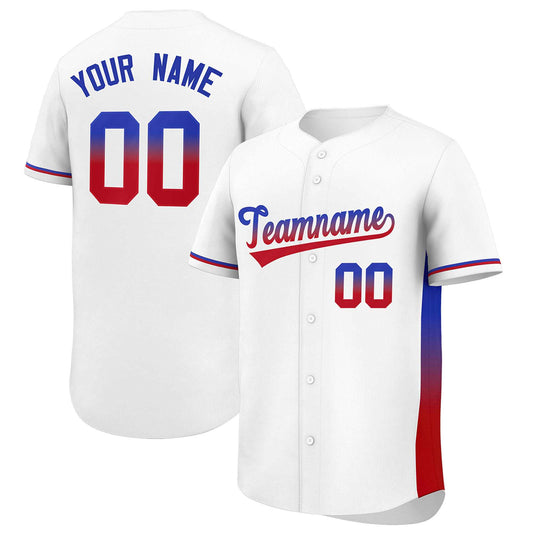 Custom White Royal-Red Personalized Gradient Font And Side Design Authentic Baseball Jersey