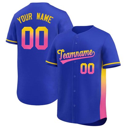 Custom Royal Gold-Pink Personalized Gradient Font And Side Design Authentic Baseball Jersey