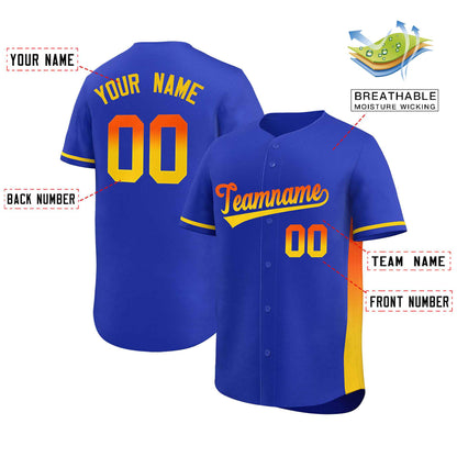 Custom Royal Orange-Gold Personalized Gradient Font And Side Design Authentic Baseball Jersey