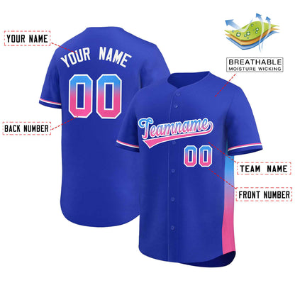 Custom Royal Powder Blue-Pink Personalized Gradient Font And Side Design Authentic Baseball Jersey