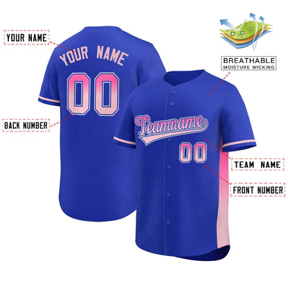 Custom Royal Pink-Lt Pink Personalized Gradient Font And Side Design Authentic Baseball Jersey