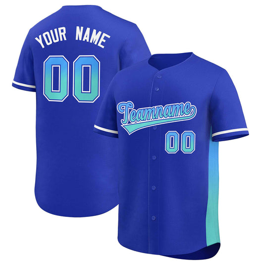 Custom Royal Powder Blue-Light Green Personalized Gradient Font And Side Design Authentic Baseball Jersey